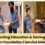 Dasam Foundation representatives handing over financial assistance cheques to beneficiaries in Dibrugarh and Nagaon, Assam, supporting education and cancer treatment initiatives.